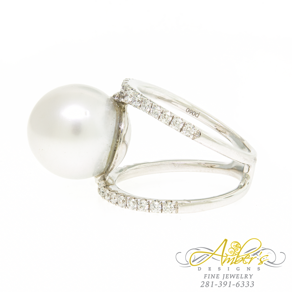 13 mm Pearl Ring with Diamond Accents and 18K White Gold